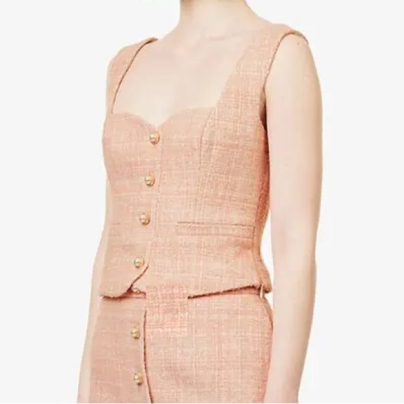 REFORMATION Amora Tweed-Textured Woven Top {$171} Pink Cream Pearl Buttons 10 - Picture 3 of 10